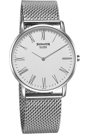 Sonata Sleek Quartz Analog White Dial Silver Stainless Steel Strap Watch For Men