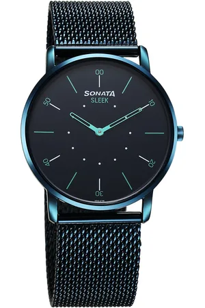Sonata Sleek Quartz Analog Blue Dial Blue Stainless Steel Strap Watch For Men