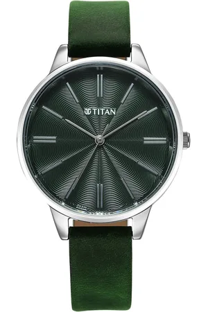 Titan Neo Quartz Analog Green Dial Leather Strap Watch For Women