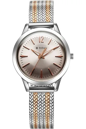 Titan Timeless Urban Quartz Analog Pink Dial Metal Strap Watch For Women