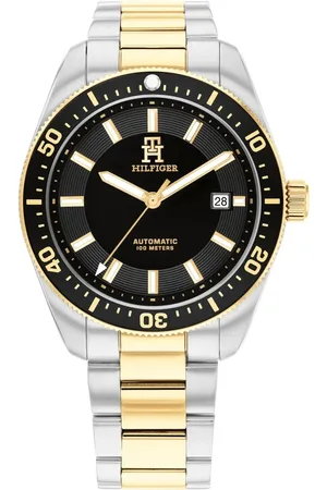 Tommy Hilfiger Automatic Black Dial Two Toned Color Stainless Steel Strap Watch For Men