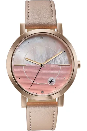 Fastrack Style Up Quartz Analog Pink Mother Of Pearl Dial Pink Leather Strap Watch For Girls