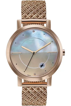 Fastrack Style Up Quartz Analog Mother Of Pearl Dial Rose Gold Stainless Steel Strap Watch For Girls