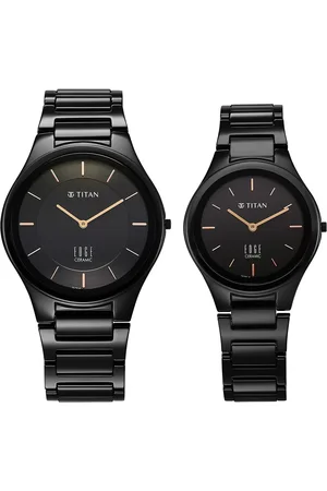 Titan Edge Pair Black Dial Analog Ceramic Strap watch for Couple
