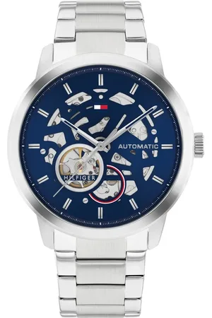 Tommy Hilfiger Automatic Blue Dial Silver Color Stainless Steel Strap Watch For Men