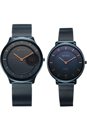 Titan Edge Pair Blue Dial Analog Stainless Steel Strap watch for Couple