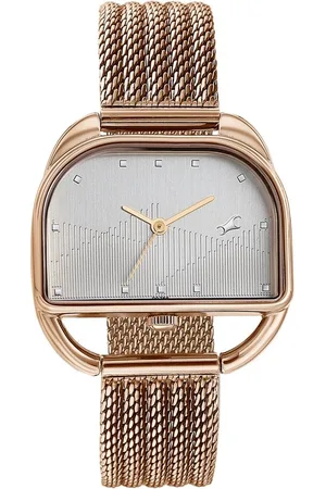 Fastrack Style Up Quartz Analog Silver Dial Rose Gold Stainless Steel Strap Watch For Girls
