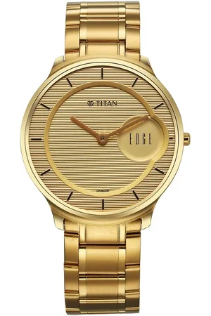 Titan Edge Metal Golden Dial Stainless Steel Strap Watch for Men