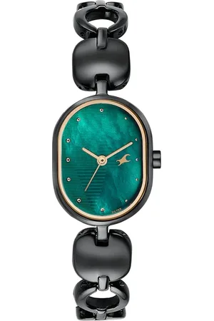 Fastrack Style Up Quartz Analog Green Mother Of Pearl Dial Black Metal Strap Watch For Girls