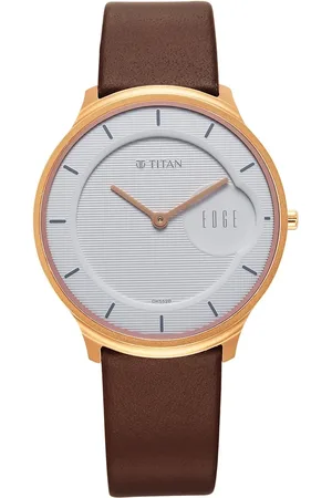Titan Edge Quartz Analog White Dial Brown Leather Strap Watch For Men