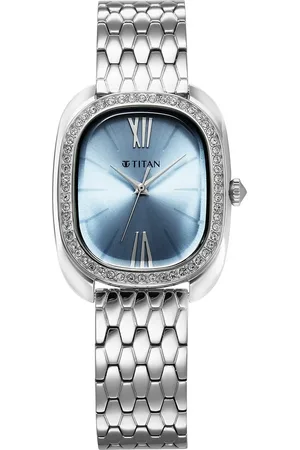 Titan Glamour Quartz Analog Blue Dial Silver Stainless Steel Strap Watch For Women