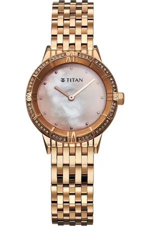 Titan Glamour Quartz Analog Mother Of Pearl Dial Rose Gold Stainless Steel Strap Watch For Women