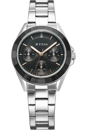 Titan Glamour Quartz Multifunction Black Dial Silver Stainless Steel Strap Watch For Women