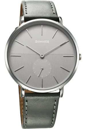 Sonata Ascent Quartz Analog Grey Dial Leather Strap Watch For Men