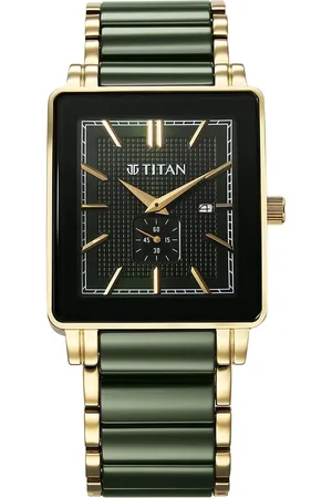 Titan Regalia Shaped Ceramic Quartz Analog with Date Green Dial Steel & Ceramic Strap Watch For Men