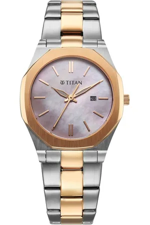 Titan Workday Wonders Quartz Analog with Date Pink Mother Of Pearl Dial Stainless Steel Strap Watch For Women