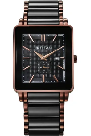Titan Regalia Shaped Ceramic Quartz Analog with Date Black Dial Steel & Ceramic Strap Watch For Men