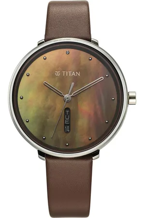 Titan Neo Analog with Day and Date Mother Of Pearl Dial Brown Color Leather Strap Watch For Women