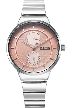 Titan Neo Multifunction Pink Dial Silver Color Stainless Steel Strap Watch For Women