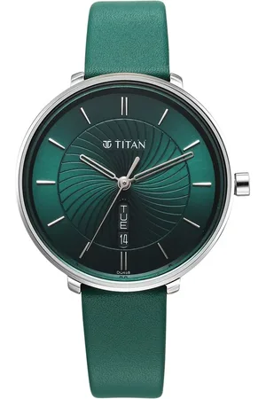 Titan Neo Analog with Day and Date Green Dial Green Color Leather Strap Watch For Women