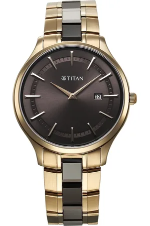 Titan Slim Ceramic Fusion Quartz Analog with Date Grey Dial Stainless Steel Strap Watch For Men