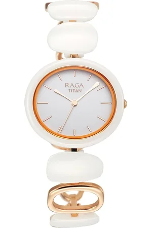 Titan Raga Ceramics Quartz Analog White Dial Metal & Ceramic Strap Watch For Women
