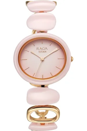 Titan Raga Ceramics Quartz Analog Pink Dial Metal & Ceramic Strap Watch For Women