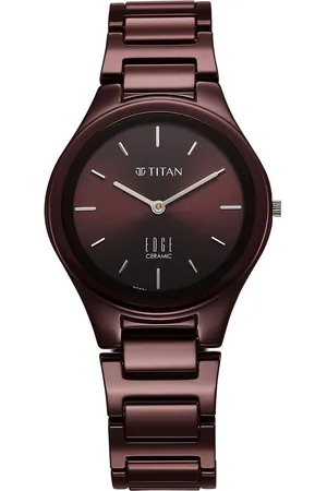 Titan Wine Ceramic Quartz Analog Maroon Dial Ceramic Strap Watch For Women