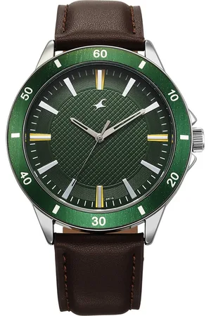 Fastrack Stunners X Quartz Analog Green Dial Leather Strap Watch For Guys