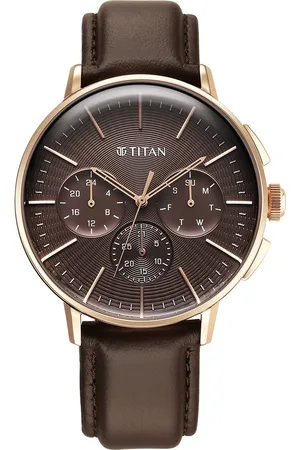 Titan Light leathers Multifunction Brown Dial Leather Strap Watch For Men