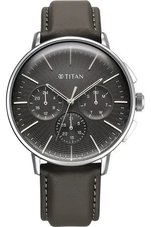 Titan Light leathers Multifunction Anthracite Dial Leather Strap Watch For Men