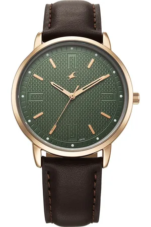 Fastrack Stunners X Quartz Analog Green Dial Leather Strap Watch For Guys