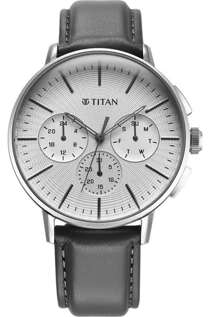 Titan Light leathers Multifunction Silver Dial Leather Strap Watch For Men