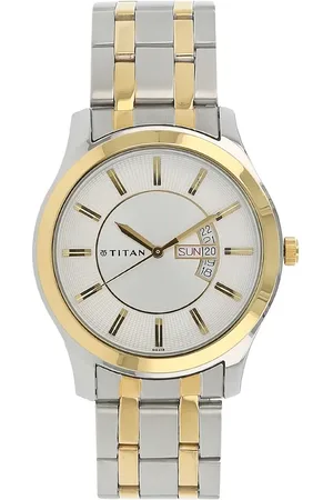 Titan Quartz Analog with Day and Date Silver Dial Stainless Steel Strap Watch for Men