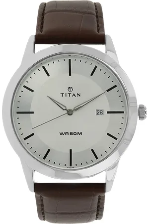 Titan Classic Silver Dial Analog with Date Leather Strap watch for Men