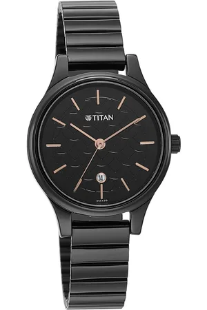 Titan Karishma Quartz Analog Black Round Dial Black Stainless Steel Strap Watch For Women