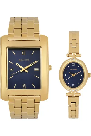 Sonata Quartz Analog Blue Dial Stainless Steel Strap Watch for Couple