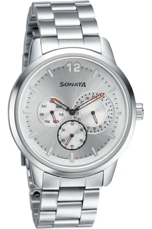 Sonata Quartz Analog Silver Dial Metal Strap Watch for Men