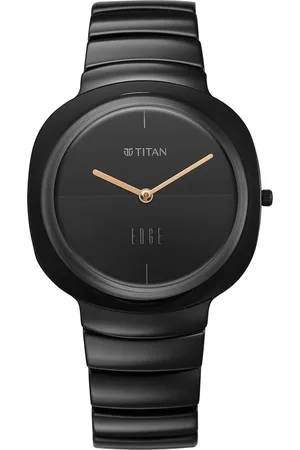 EDGE Titan Squircle Quartz Analog Black Dial Ceramic Strap Watch For Women