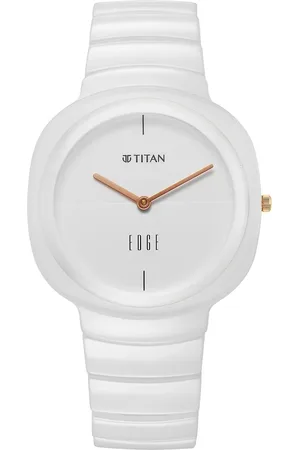EDGE Titan Squircle Quartz Analog White Dial Ceramic Strap Watch For Women