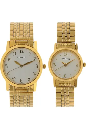 Sonata Quartz Analog Silver Dial Metal Strap Watch for Couple