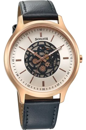 Sonata Unveil Quartz Multifunction Silver Dial Leather Strap Watch for Men