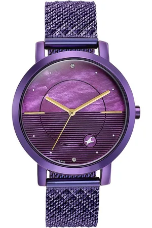 Fastrack Style Up Quartz Analog Purple Mother Of Pearl Dial Purple Stainless Steel Strap Watch For Girls