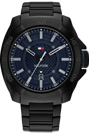Tommy Hilfiger Quartz Analog with Date Blue Dial Black Stainless Steel Strap Watch for Men
