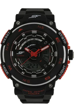 SF Quartz Analog Digital Black Dial Plastic Strap Watch for Men