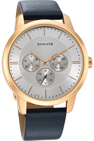 Sonata Quartz Multifunction Silver Dial Leather Strap Watch for Men