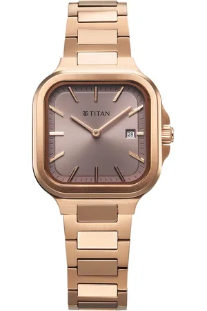 Titan Slim Square Quartz Analog with Date Lavender Dial With Rose Gold Color Stainless Steel Strap Watch For Women