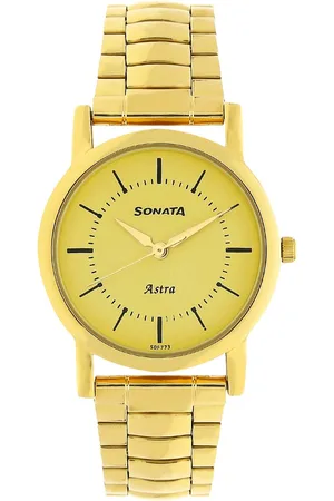 Sonata Quartz Analog Champagne Dial Stainless Steel Strap Watch for Men