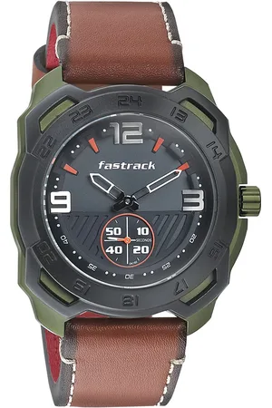 Fastrack All Nighters Quartz Analog Grey Dial Leather Strap Watch for Guys
