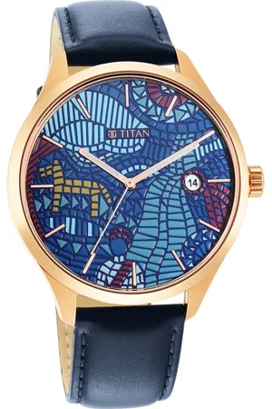 Titan Punjab Collection Blue Dial Analog with Date Leather Strap Watch for Men
